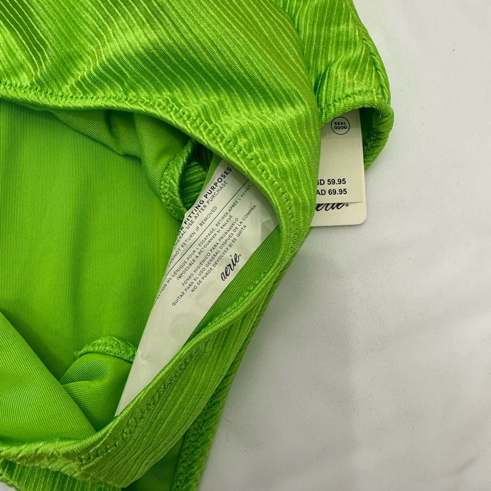 Aerie Lime Green Shine Rib Voop Cheeky‎ One Piece Swimsuit Sz Medium SPF 50 - Picture 7 of 8